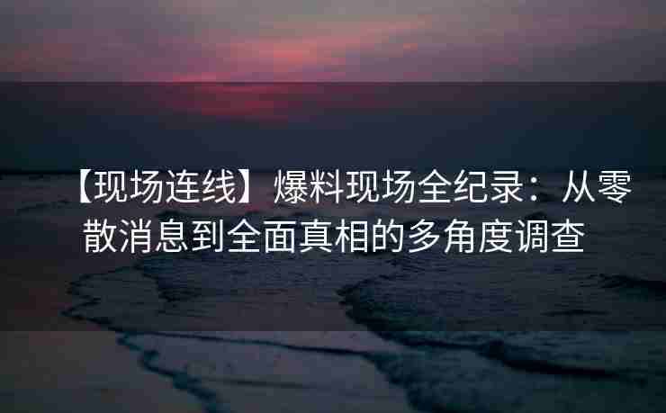 【现场连线】爆料现场全纪录：从零散消息到全面真相的多角度调查